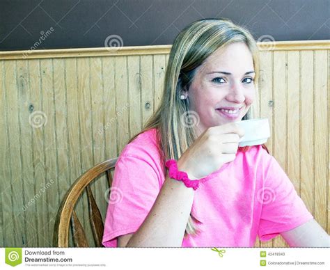 Young Women Drinking Coffee Stock Image Image Of Sitting Young 42418343