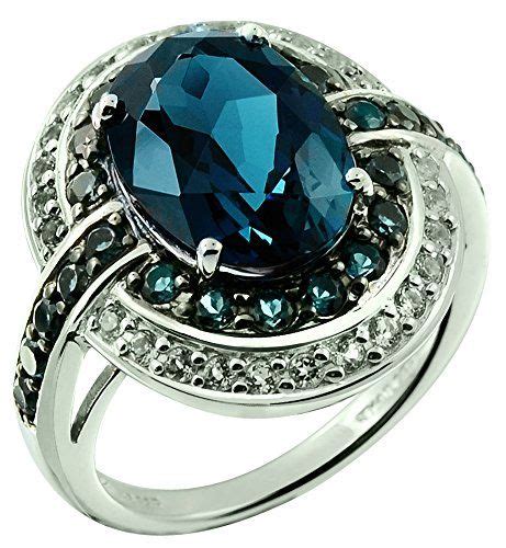 Rb Gems Sterling Silver 925 Ring Genuine London Blue Topaz And White
