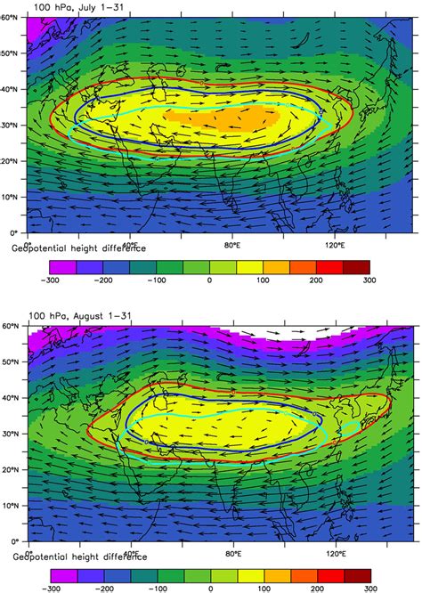 geopotential height relative to the climatological mean for jja download scientific diagram