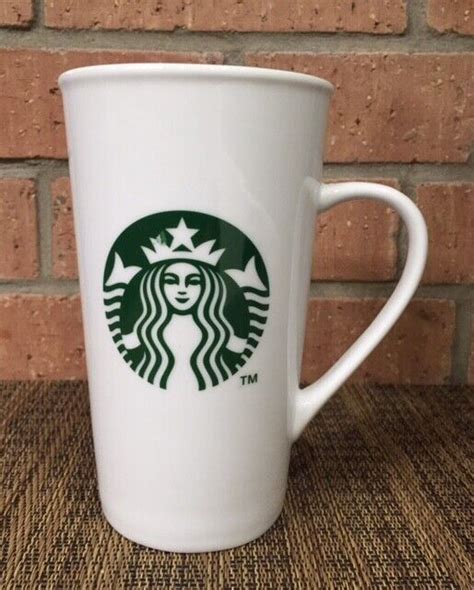 Starbucks Tall White Ceramic Coffee Mug Mermaid Green Logo 16 Oz 2014