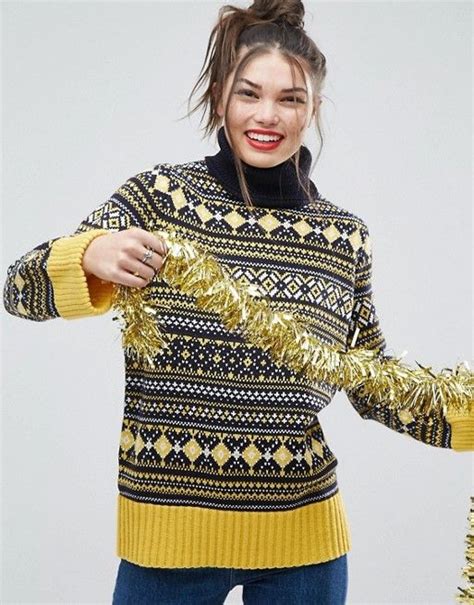 Asos Holidays Sweater With Vintage Fairisle With Roll Neck Holiday Sweater Sweaters Fashion