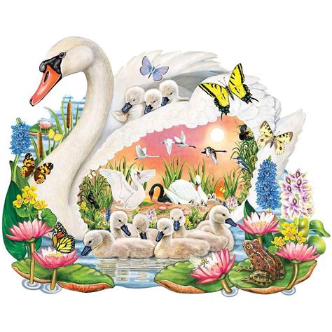 Masterpieces lazy days jigsaw puzzle, springtime, featuring art by alan giana, 750 pieces. Mother Swan 750 Piece Shaped Jigsaw Puzzle | Bits and Pieces