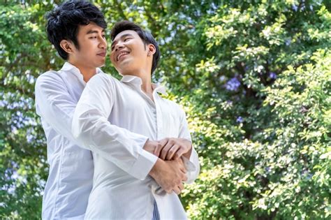 Premium Photo Portrait Of Asian Homosexual Couple Hug And Sweet Moment Of Love