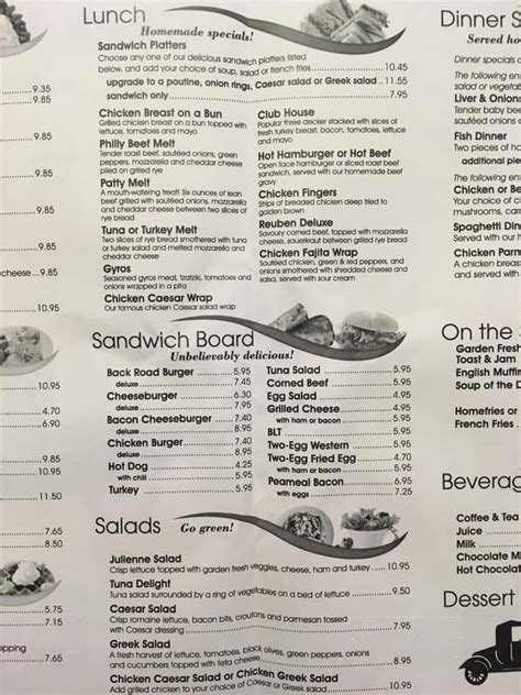 Menu Of Back Road Cafe In Windsor On N8w 1w7