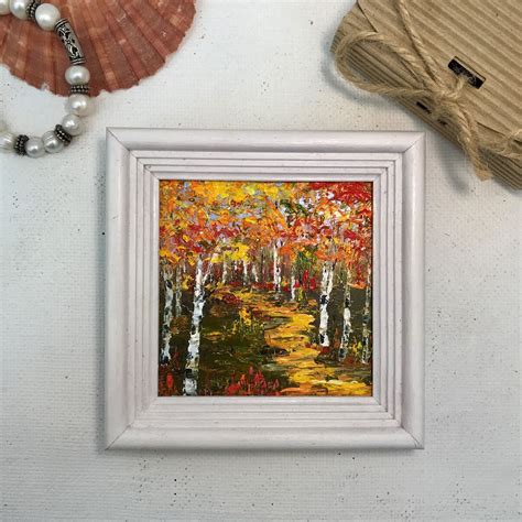 Fall Painting Original Art Birch Tree Autumn Landscape Small Etsy