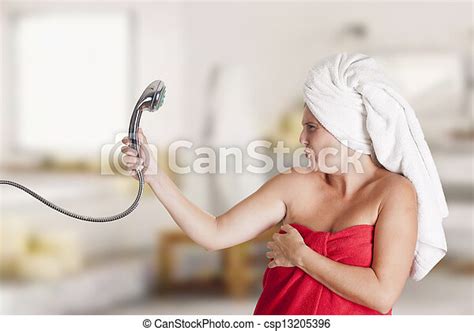a woman getting ready for a nice shower canstock