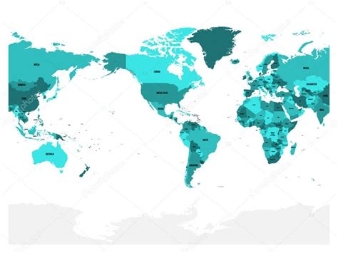 Mapa Del Mundo En Cuatro Tonos De Azul Turquesa Sobre Fondo Blanco