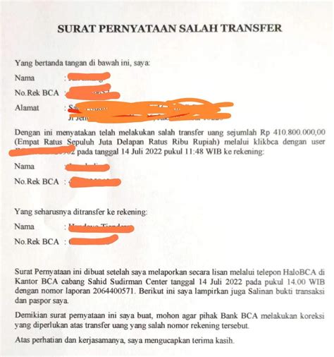 Surat Pengembalian Dana Contoh Surat Pernyataan Kesalahan Transfer Kami