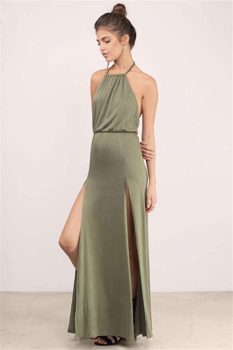Sexy Olive Maxi Dress Front Slit Dress Maxi Dress Tobi