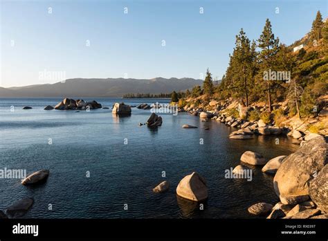 Round Stones In Water Shore Of Lake Tahoe Lake California Usa Stock