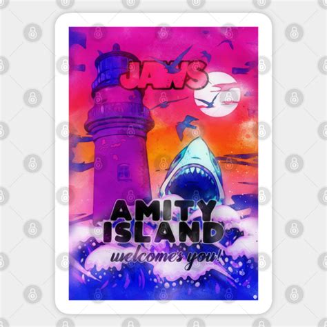 Jaws Amity Island Welcomes You Jaws Sticker Teepublic