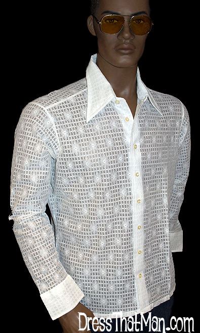 70s Vintage White Butterfly Collar Lace Disco Shirt Mens L Dressthatman