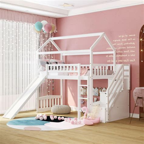 House Loft Bed With Slide And Storage Staircase Twin Loft Bed With