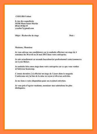 Votre prénom nom votre adresse complète téléphone / email… mr le directeur adresse du lycée. lettre motivation stage commerce - Modele de lettre type