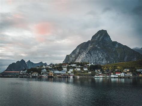 Norway Village Reine With Mountain Panorama Stock Image Image Of