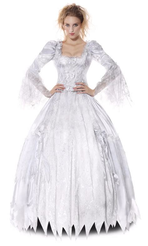 White Evil Queen Cosplay Costumes Gown Princess Halloween Costume Ghost Bride Costume For Adult