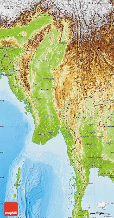 Physical Map Of Burma