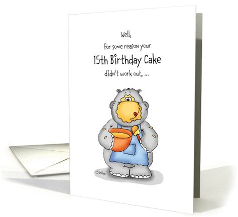 15th Birthday Humorous Card With Baking Hippo Card 1026019