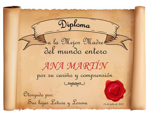 Diploma A La Mejor Madre Del Mundo Diplomas Especiales Tarjetas Cee