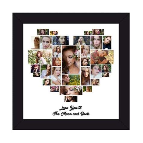 Love You To The Moon And Back Heart Shaped Photo Collage Frame With