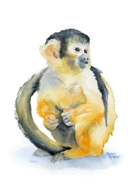 Monkey Watercolor Painting Giclee Print 5x7 Squirrel Monkey