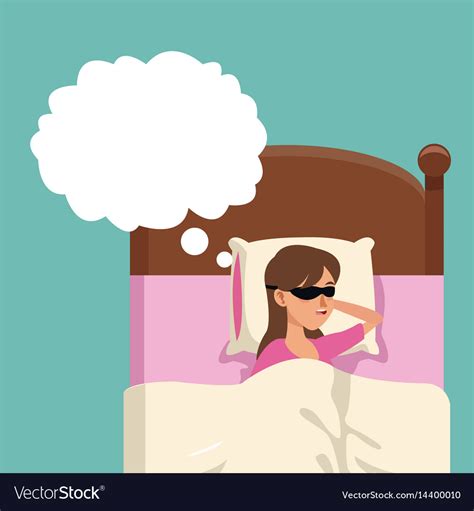 Cartoon Woman Sleeping Wearing Eye Mask In Bed Vector Image