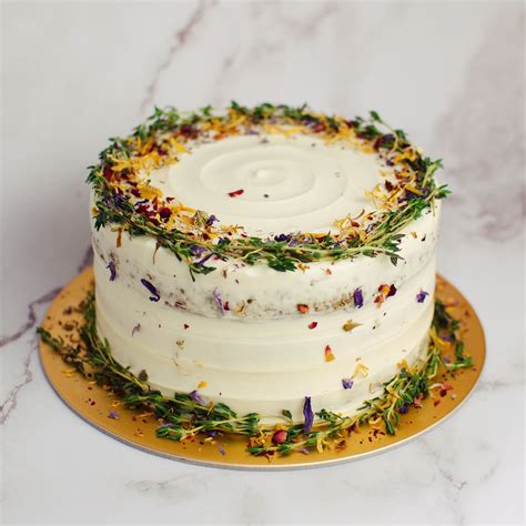 Rustic Cake With Edible Dried Floral Petals And Herbs Organic Cake