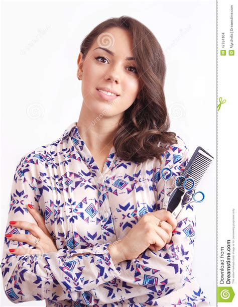 Girl Hairdresser With Scissors And Comb Stock Photo Image Of People