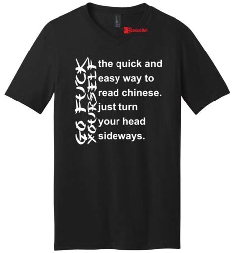 Go F Yourself Chinese Letters Funny Mens V Neck T Shirt Adult Party