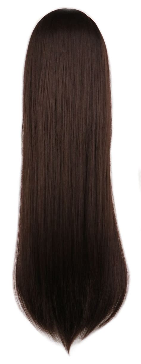 Qqxcaiw Long Straight Cosplay Wig Party Women Men Costume Dark Brown 80