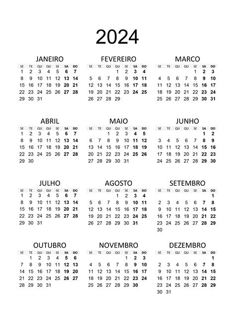 Palavra Calendário 2024 Para Imprimir