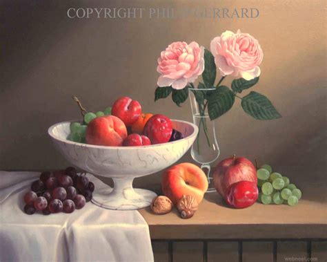 Fruit Flowers Still Life Painting By Philip Gerrard 4 Full Image