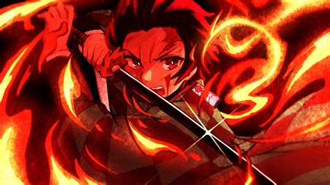demon slayer tanjiro kamado with sharp sword on fire hd anime hd wallpapers hd wallpapers id