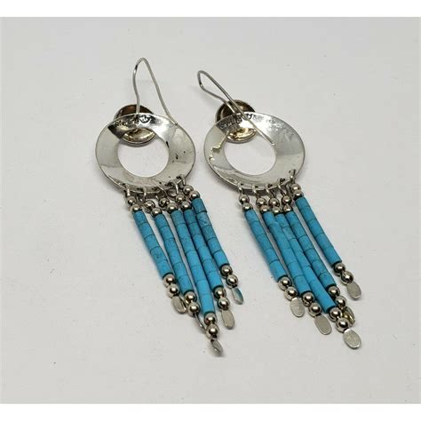 925 Sterling Silver Turquoise Bead Hanging Tassel Hook Drop Dangle