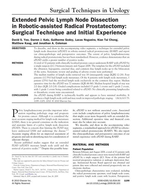 Pdf Extended Pelvic Lymph Node Dissection In Robotic Assisted Radical