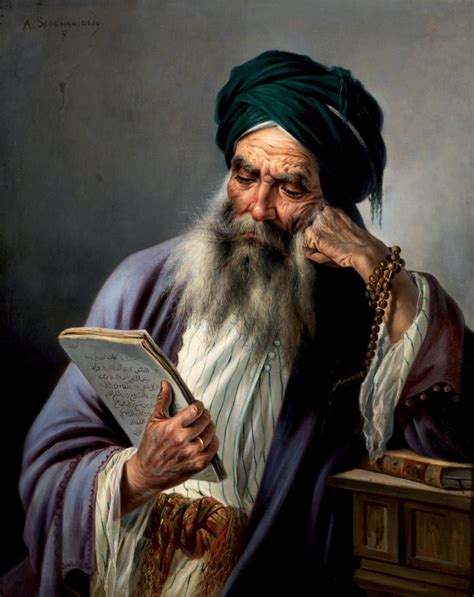 An Old Man With A Long Beard And Wearing A Turban Holding A Book