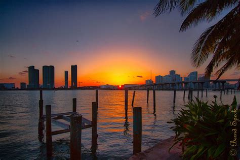 Florida Miami Tower Marina Bridge Beach Monuments Usa Night