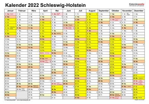 Ferienkalender 2021, 2022 zum herunterladen und ausdrucken. Kalender 2022 Schleswig-Holstein: Ferien, Feiertage, Word ...