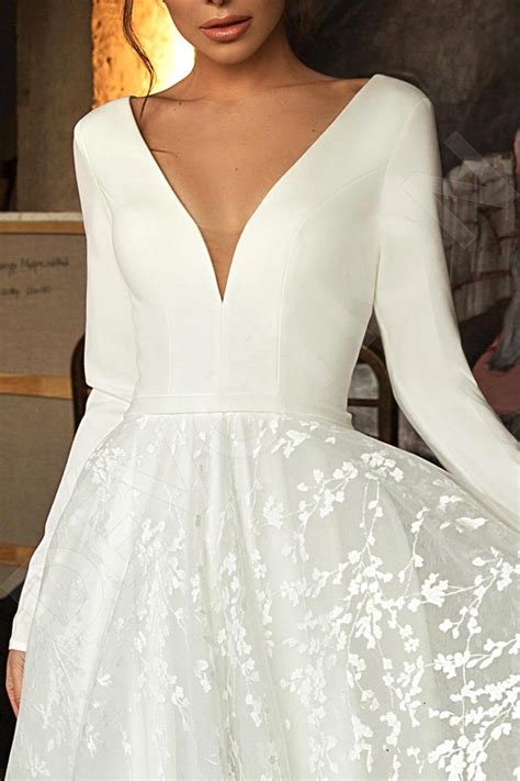 Vintage Long Sleeve Lace Satin Wedding Dress Sexy Deep V Neck Backless