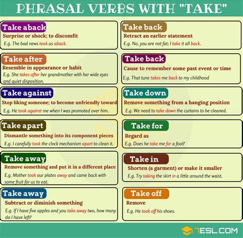 60 Useful Phrasal Verbs With Take With Meaning And Examples 7 E S L
