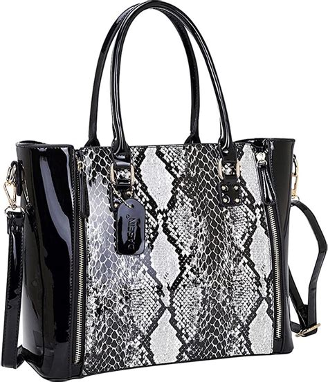 Dasein Patent Faux Leather Zipper Sides With Snakeskin Detail Satchel