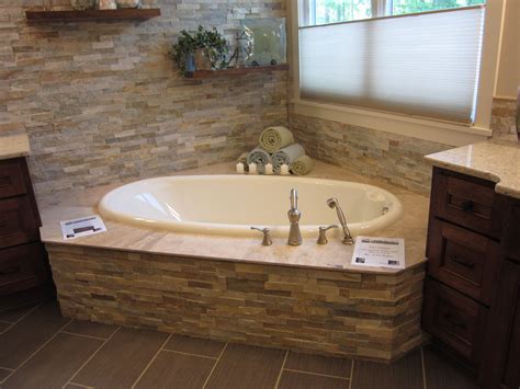 same stone, with whirlpool tub | Corner tub, Jacuzzi tub bathroom