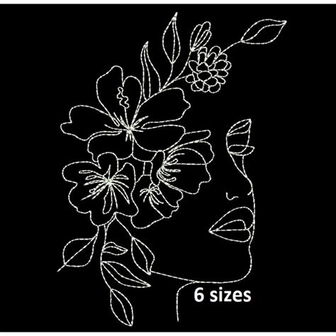 Woman With Flowers Machine Embroidery Design Contour Etsy