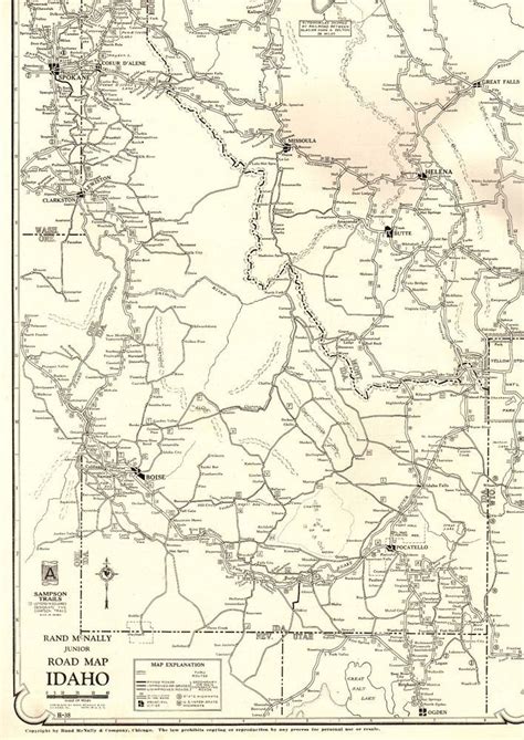 1927 Antique Idaho Map Auto Trails Map Idaho Road Map Poster Print Size