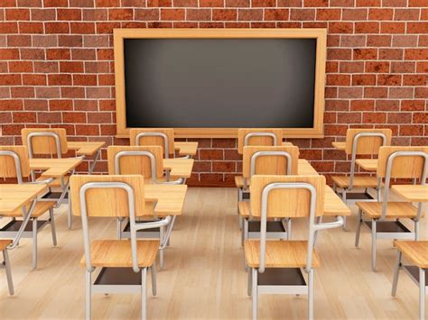 Premium Photo 3d Classroom With Chairs And Chalkboard