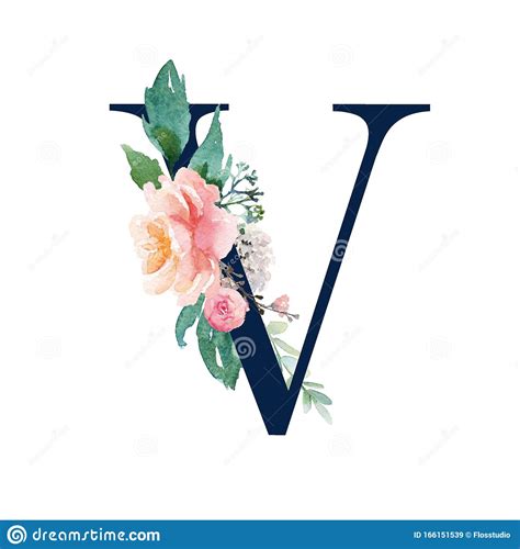 Flowers that begin with a v. Floral Alphabet - Navy Color Letter V With Flowers Bouquet ...