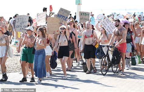Hundreds Strip Off For Free The Nipple Protest On Brighton Beach To