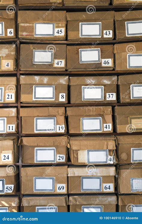 Old Cardboard Boxes Fill Shelves Stock Photo Image Of Concept