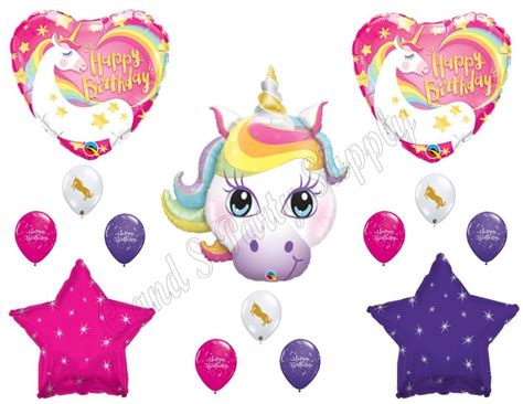 Personalize with a photo and add your party details on the back. RAINBOW UNICORN Happy Birthday Party Balloons Decoration ...