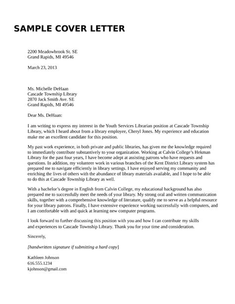 When writing application letters, it is quite possible that you'll be needing or making more than one copy. Youth Services Librarian Cover Letter Samples and Templates